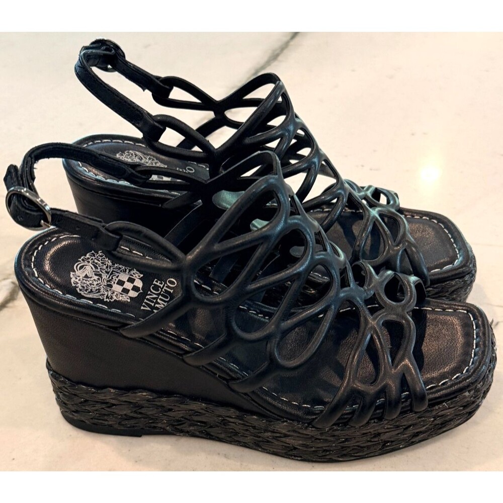 Vince Camuto Alize Platform Wedge Strappy Sandals In Black, Size 6.5